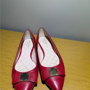 Cole Haan Red Pointed Toe Ballet Flats with Gold Accent